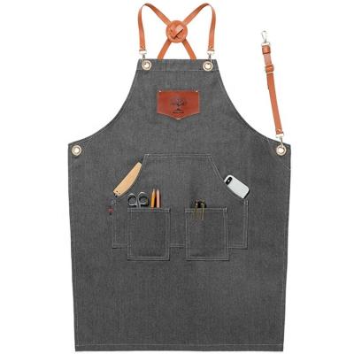 China Cross Design Apron - Korean Most Popular Custom Printed Cotton Cowboy Logo Denim Apron Delantal Bartender Apron for sale