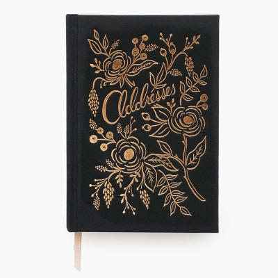 China Custom Fabric Metallic Cloth Address Book Gold Foil Cover Address Book Hard Paper Notebook for sale