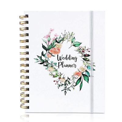 China Custom Logo Floral Printed Spiral Wedding Planner Agenda Diary Bridal Hardcover Book Wedding Planner with Pocket for sale