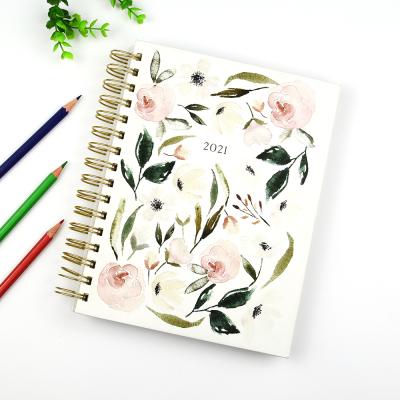 China Custom Floral Printed Spiral Notebook Hardcover Logo Floral Printed Weekly Monthly Planner and Agenda Notebook for sale