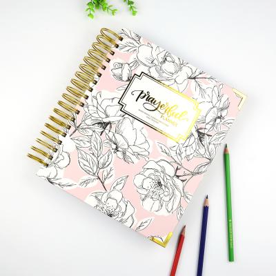 China Custom Floral Printed Spiral Weekly Daily Planner Hardcover Book Women's Prayer Agenda Planner Monthly Notebook for sale