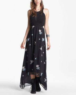 China Anti-Static Floral Printing Plunging Couples Midnight Maxi Clothes Sleeveless Maxi Dress for sale