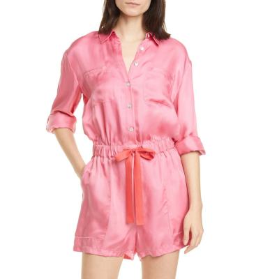 China Anti-wrinkle OEM Factory Spread Collar Three Quarter Sleeve Satin Twill Romper Women 2021 for sale