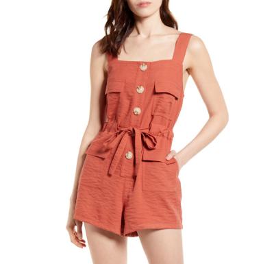 China Square Button Front Women Anti-wrinkle Neck Cargo One Piece Sleeveless Romper for sale