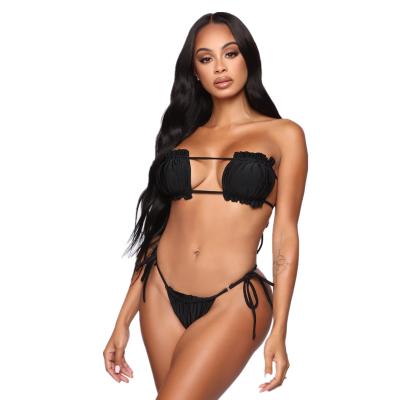 China New Solid Color Bikini Double Cloth Fabric Antibacterial Bright Drawstring Tube Top Sexy Swimsuit Women for sale