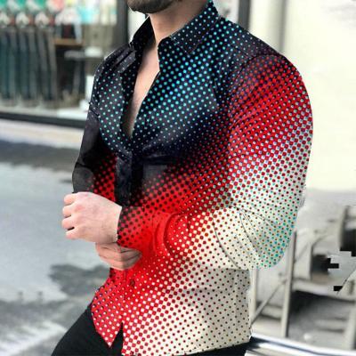 China Anti-pilling Spring and Autumn Long Sleeve Dot Large Top Gradient Men's Casual Shirts for sale