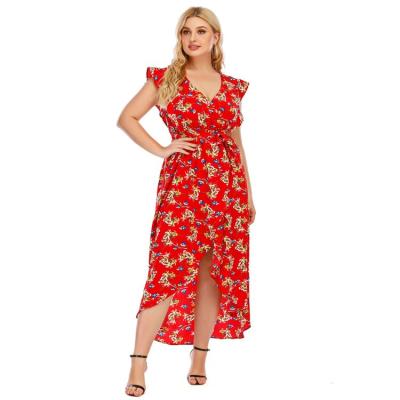 China European and American new arrival plus size women's plus size V-neck printed casual dress beach dress breathable for sale