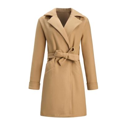 China 2021 Breathable Autumn And Winter New Fashion Slim Fit Lapel Belt Woolen Coat Coat for sale