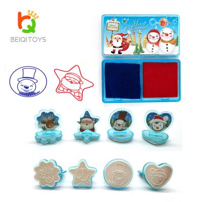 China Children's Toy 5 Pieces Santa Claus Snowman Rubber Stamps With Red Blue Ink Pad For Christmas Card Making Scrapbooking And Crafts for sale