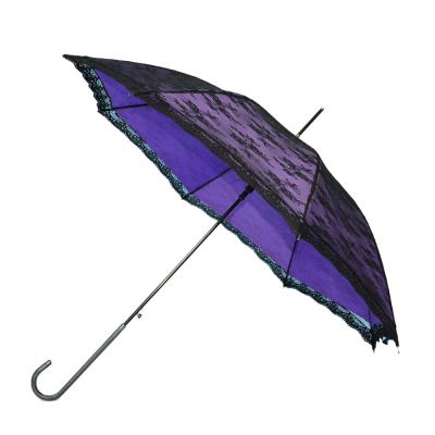 China CUSTOM Automatic Regular Promotional Lace Novelty LOGO Straight Opening Rain Umbrella for sale