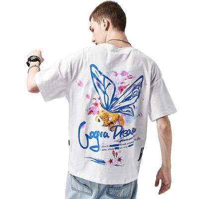 China High Quality Anti-wrinkle Qingzhihuo OEM Loose Casual Custom Printing Big Logo Butterfly Summer Shirts Plus Size Men's T-shirts for sale