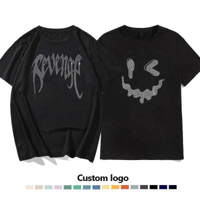 China New Fashion Anti-Wrinkle QZH Multi Color Cotton Shirts Hip Hop Streetwear Logo Custom Rhinestone Men's T-shirt Simple Oversized T-shirt T-shirt for sale