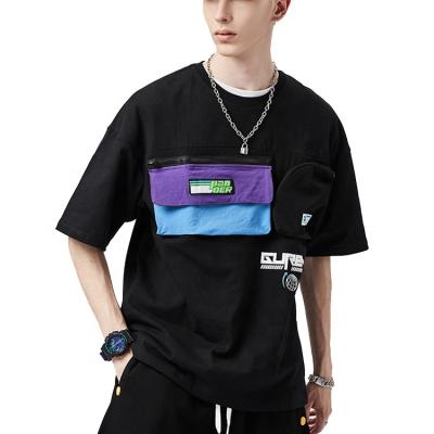 China Qingzhihuo Design T-shirts Shorts Anti-wrinkle New Sheaths Logo Cargo Shirts Loose Fit Big Pocket Zipper Shirt Summer Mens Custom T-shirts for sale