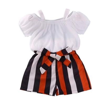 China High Quality Casual Kids Summer Clothing 2 Pieces Bow Decoration Shorts Girls Dressing Sets for sale