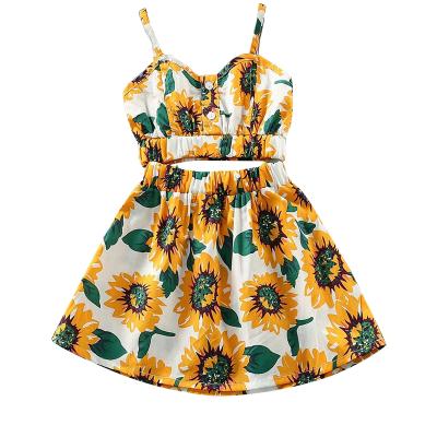 China Summer Girls Breathable Outfit Sunflower Printed Dress Kids Clothing Bridesmaids Dresses for sale