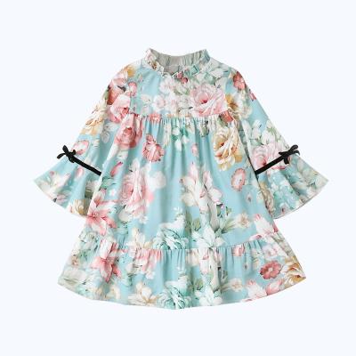 China Breathable Fashion Vintage Flower Sleeve Flower Kids Clothing Long Sleeve Kids Babies Dresses for sale