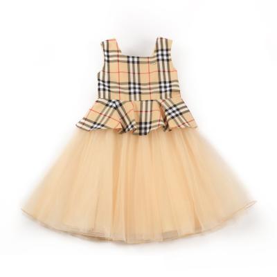 China 2021 Children's Clothing Wholesale Breathable Summer Plaid Tulle Lace Dress Baby Sleeveless Dress for sale