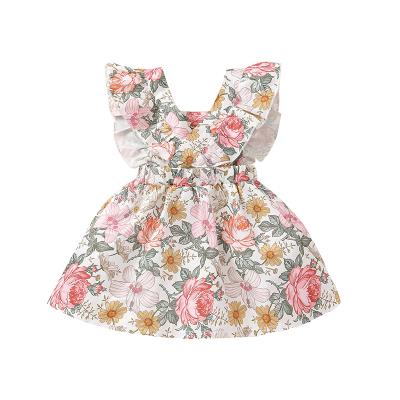 China 2021 Ruffle Shoulder Casual Dress Flower Pinafore Kids Summer Dress Party Baby Floral Breathable Dresses for sale