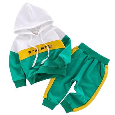 China Spring Casual Drop High Quality Color Blocking Embroidery Boys Casual Sportswear Kids Tracksuit Set for sale