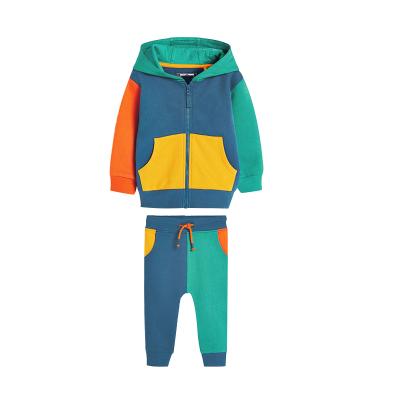 China 2021 Autumn Kids Casual Clothing Boutique Color Hoodies Stitching Two Piece Set for sale