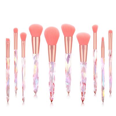 China 10 Piece Diamond Makeup Brushes Crystal Handle Travel Size Super Soft Transparent Makeup Brush for sale