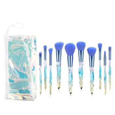 China Super Soft Wholesale Customization 10 Pieces Soft Synthetic Brush Makeup Hair Can With Holographic Bag for sale