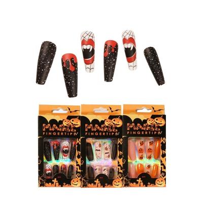 China Easy Apply Wholesale Halloween Acrylic Artificial Nails Coffin Gel Portable Full Coverage Press On Nails Tips for sale