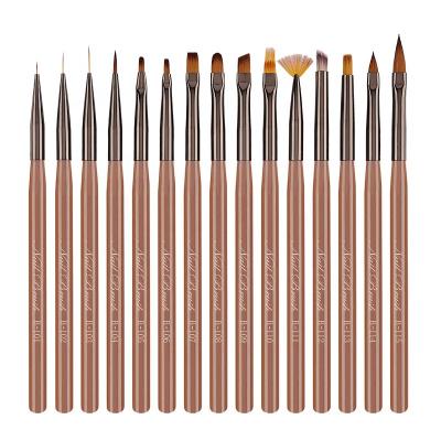 China Nail Art Beauty Salon Wholesale 15 Pieces Colorful Drawing Line Drawing Pen Acrylic Nail Art Lining Brush Set for sale