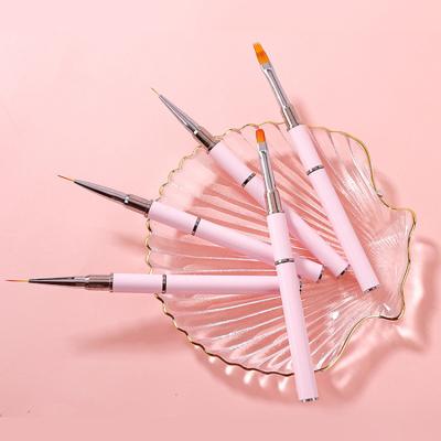 China Hot Selling Art Beauty Salon 2022 Mini Double Headed Nylon Wool Poly Nail Brush 2-in-1 Pink Gel Brush Nail Brush for sale