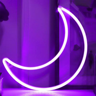 China Stores LED Moon Neon Lamp Neon Light Christmas Room Decor Cute Purple USB Battery Operated Decorative Art LED Halloween Night Light for sale