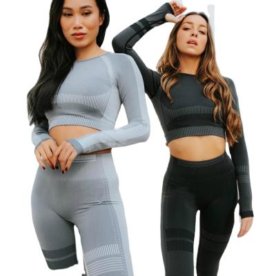 China 2 Piece Seamless Fitness Equipments Women Gym Wear Yoga Leggings Yoga Wear Long Sleeve Crop Cutout Sports Gym Wear Top Sweatsuit for sale