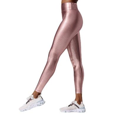 China Custom Logo Women High Waist Fitness Gaiters Gym Tights Yoga Wear Exercise Snagging Resistance Running Yoga Pants Y2K Metallic Gaiters for sale