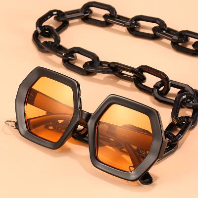 China Personality Chain Retro Sun Shade Trend Catwalk Hexagon Design Oversized Sunglasses Chain Sunglasses LIOSLAI 613 Designer For Women Men for sale