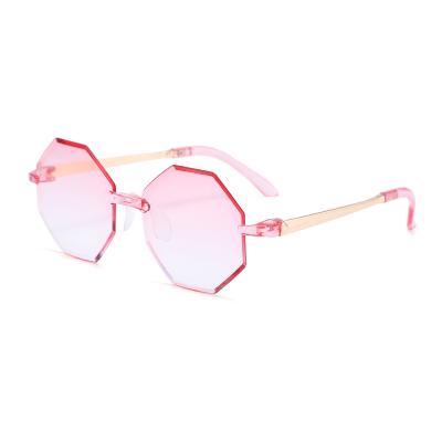 China Shades Sunglasses Shape Cute Octagon Rimless AC Glass Metal Temple Children UV400 Protection Sunglasses 2021 Trendy Kids Shading Sun Glasses for sale