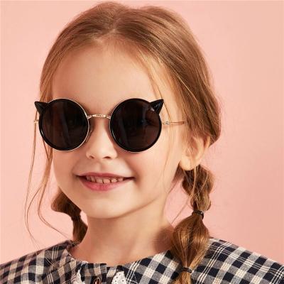 China Cat Ear Round Frame Sunglasses UV400 Girls Cat Eye Sunglasses Fashion Cute Small AC Glass Shades Color Block Glasses for Kids Infant Unisex for sale