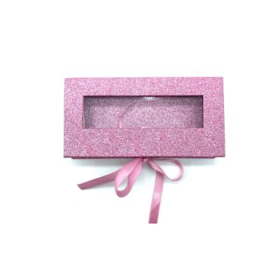 China Factory Handmade Custom Ribbon Window Eyelash Packaging Rectangle Clear Eyelash Paper Box Packaging for sale