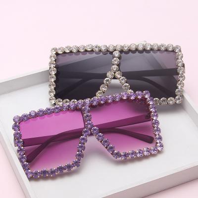 China 2022 Hot Selling High Quality Women Fit Luxury Women Diamond Oversized Big Frame Colorful Rhinestone Eyewear Sunglasses for sale