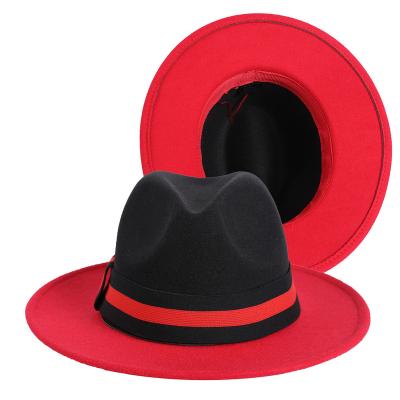 China New Style Wind Brim Woolen Fashion Classic British Wide Brim Hat Retro Red Felted Hats Euramerican Funds Autumn Winter Hat for sale