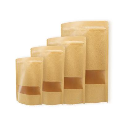 China Low MOQ Recyclable Standing Up Pouches Brown Kraft Paper Food Packaging Bag With Window for sale