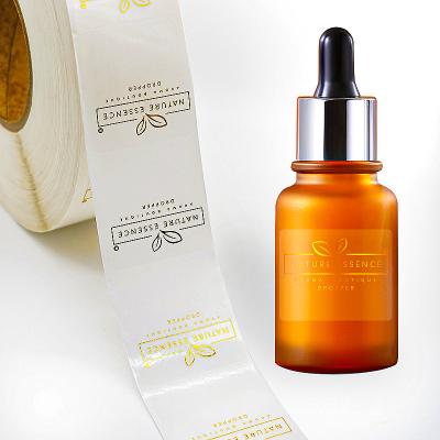 China Custom Cosmetic Self Adhesive Bottle Waterproof Logo Label Gold Foil Vinyl Sticker Essential Oil Bottle for sale