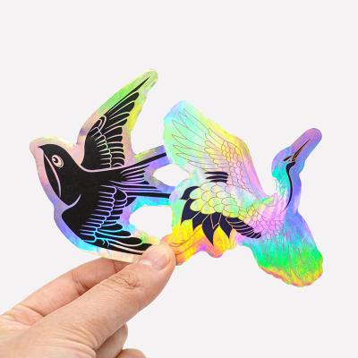 China 100pcs small moq 100pcs high quality custom waterproof logo label self adhesive waterproof vinyl die cut sticker rainbow holographic logo for sale