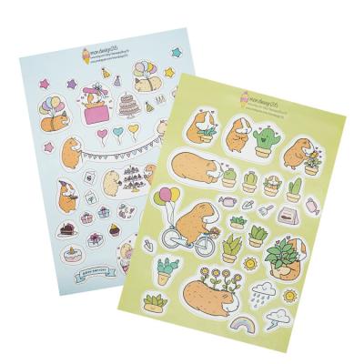 China Custom Full Color Printed Waterproof Vinyl Kiss Cut Adhesive Cute Cartoon Kawaii Planner Animal Laptop Sticker Sheet for sale