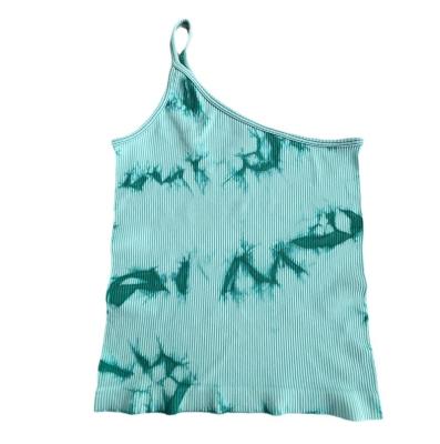 China Breathable Hot Selling New Tie Dye Knitted Breathable Fitness One Shoulder Sports Vest Women Quick Drying Comfort Women Yoga Tops for sale