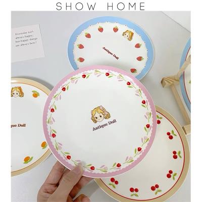 China Sustainable Cute Ceramic Girl Dessert Dish Dinner Restaurant Dishes Set for sale