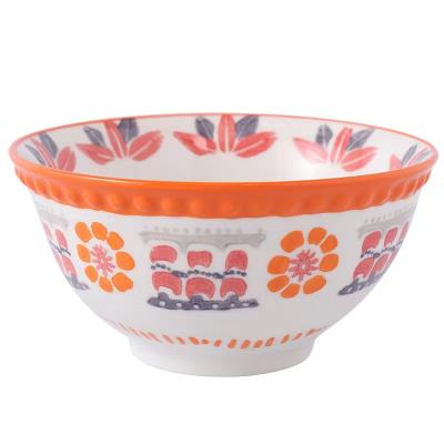 China Viable color Bohemian ceramic household ceramic double-sided printing double-sided printing Japanese-style bowl flower underlay retro porcelain rice bowl for sale