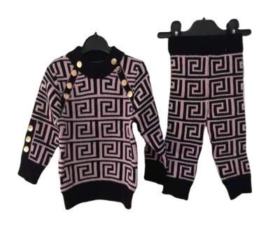 China Normcore/FB20014 Minimalist Hot Sale Kid Winter Boys Girls Clothing Set Fashion Pattern Geometric Sweater Two Piece Sets for sale