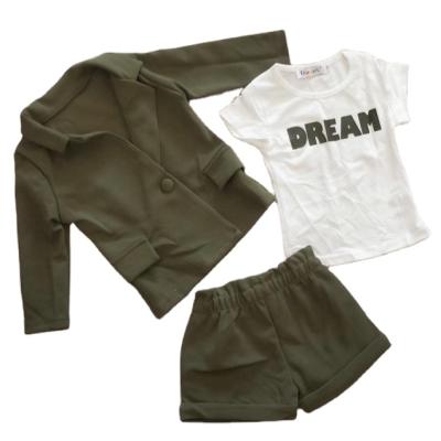 China Formal retail girls' clothing sets long sleeve coat short sleeve t-shirt shorts is affordable and available in three colors for sale