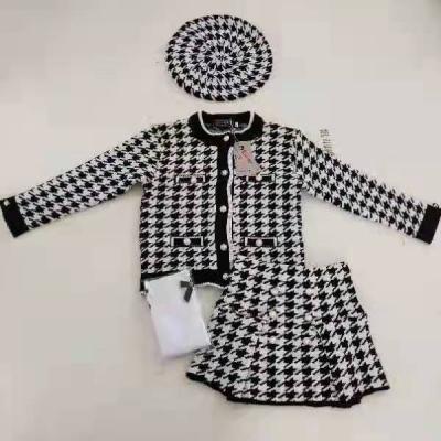 China Sweet Retail Black Girls Dress Sets Thick Winter Spring And Sleeve Coat Long Skirt Above Knee Girls Dresses for sale