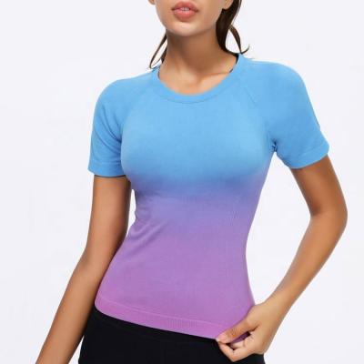 China New Breathable Gradient Quick Dry Sports Short Sleeve Tight Clothes Summer Elastic Fitness Yoga Tops Women's T-shirts for sale