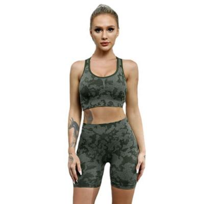 China New Breathable Custom Seamless Bra And Workout Camouflage Yoga Sport Shorts Set Activewear Women Tracksuit for sale